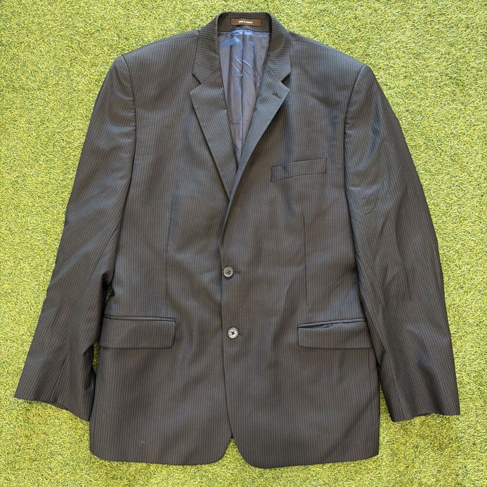Michael Kors Men's Pinstripe Suit Jacket Size 44 R Black Navy 100% Wool Blazer